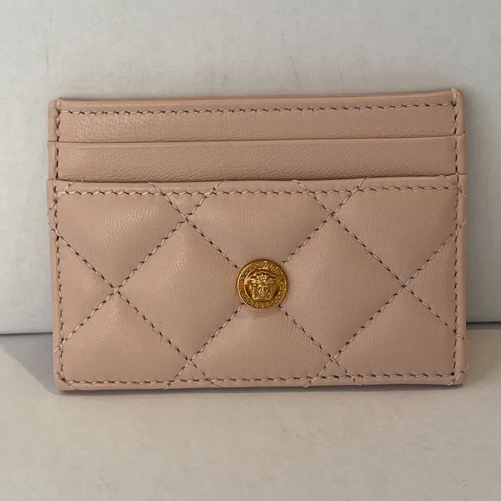 Versace Blush Pink 100% Quilted Calfskin Leather Card Case - NWOT